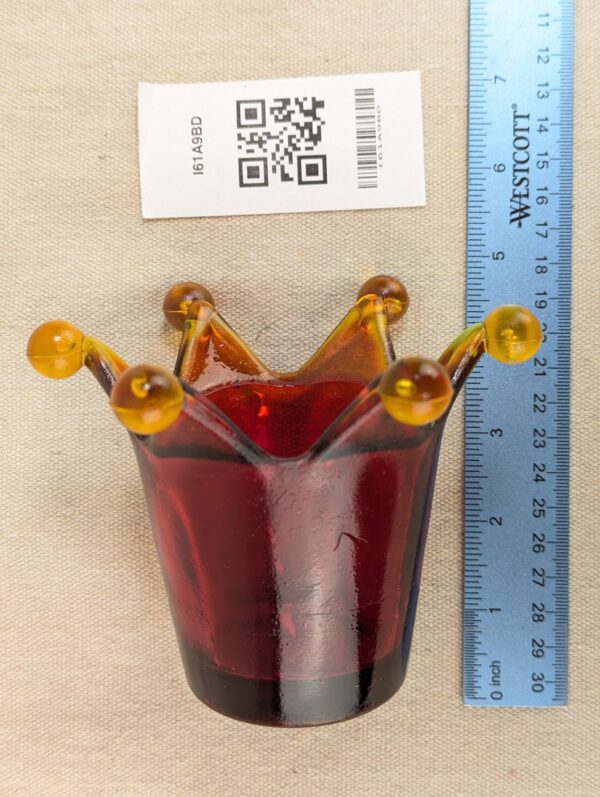 Red Crown Candle Holder Murano Style Amber Accents Made in Italy Thick Glass