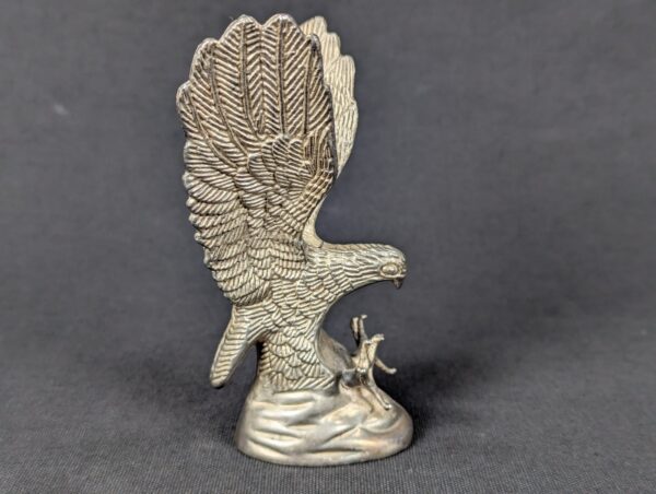 Vintage Silver Plated Eagle Figurine Mid-Century Desk Decor Detailed Feathers