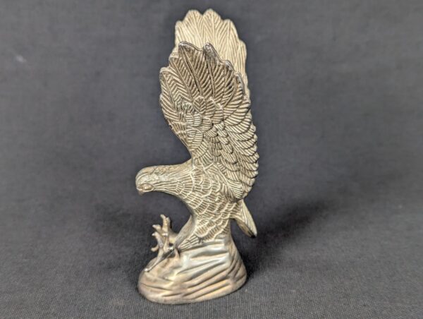 Vintage Silver Plated Eagle Figurine Mid-Century Desk Decor Detailed Feathers