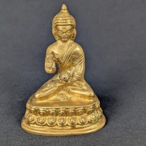 Small Brass Buddha Figurine Solid Cast Metal Lotus Base Bhumisparsha Mudra 2.5in