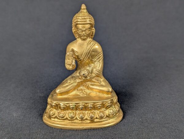 Small Brass Buddha Figurine Solid Cast Metal Lotus Base Bhumisparsha Mudra 2.5in