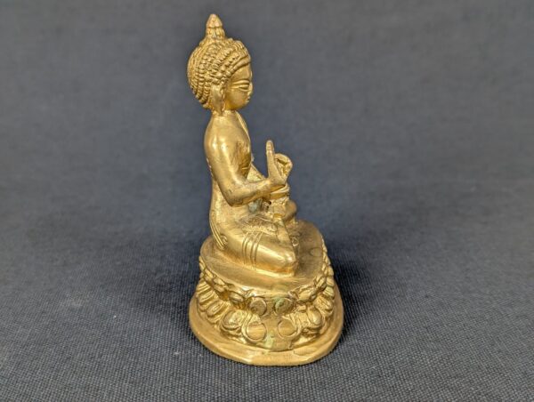 Small Brass Buddha Figurine Solid Cast Metal Lotus Base Bhumisparsha Mudra 2.5in