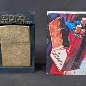 2001 Zippo Windproof Lighter Brushed Brass Marlboro Promotional Case Unfired