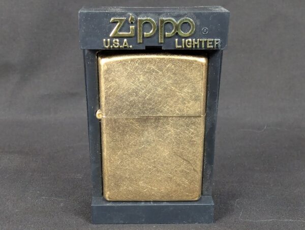 10-340.jpg 2001 Zippo Windproof Lighter Brushed Brass Marlboro Promotional Case Unfired