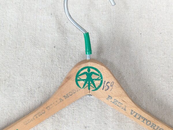 Vintage Fuso d'Oro Wooden Clothes Hanger Rome Department Store Advertising Logo