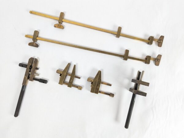 10-3471.jpg Vintage Japanese Brass Machinist Tool Set Butterfly Logo Clamps Vise Precision