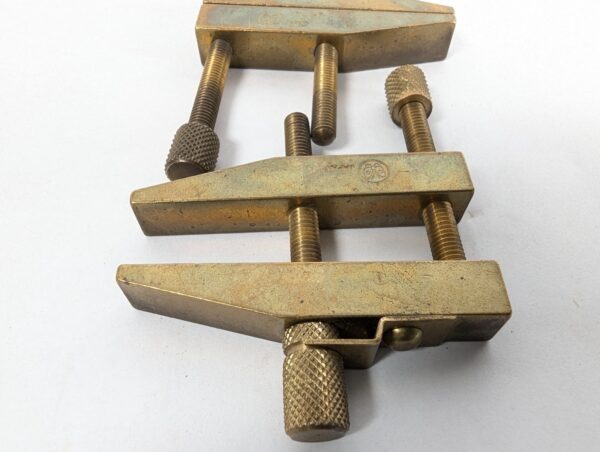 10-3479.jpg Vintage Japanese Brass Machinist Tool Set Butterfly Logo Clamps Vise Precision