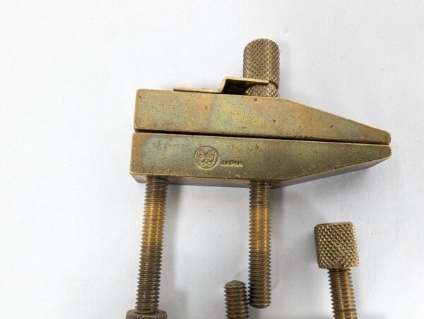 10-3480.jpg Vintage Japanese Brass Machinist Tool Set Butterfly Logo Clamps Vise Precision