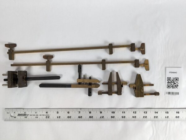 10-3487.jpg Vintage Japanese Brass Machinist Tool Set Butterfly Logo Clamps Vise Precision