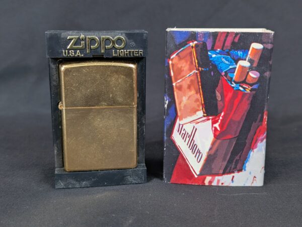 2002 Zippo Windproof Lighter Solid Brass Finish Marlboro Display Case Collector