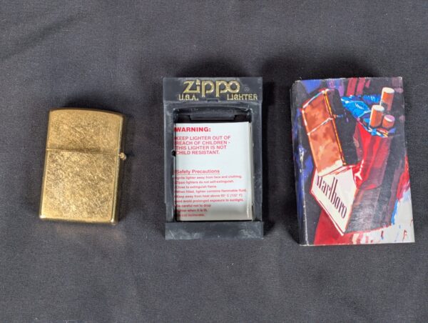 2002 Zippo Windproof Lighter Solid Brass Finish Marlboro Display Case Collector