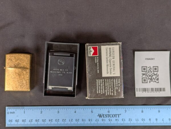 2002 Zippo Windproof Lighter Solid Brass Finish Marlboro Display Case Collector