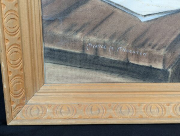 Myrtle H. Troester Original Pastel Portrait Girl at Desk Vintage Framed Artwork