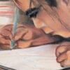 Myrtle H. Troester Original Pastel Portrait Girl at Desk Vintage Framed Artwork