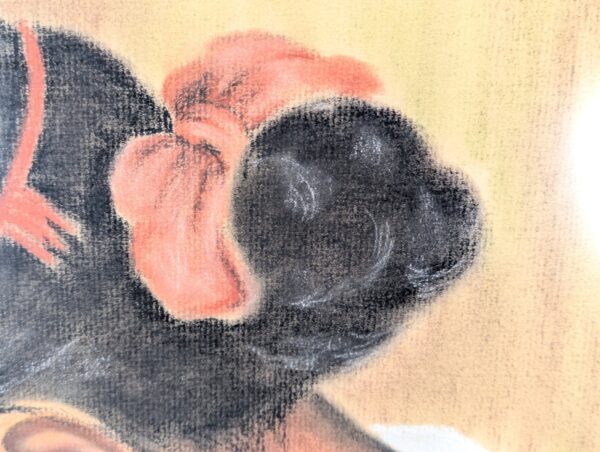 Myrtle H. Troester Original Pastel Portrait Girl at Desk Vintage Framed Artwork