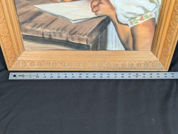 Myrtle H. Troester Original Pastel Portrait Girl at Desk Vintage Framed Artwork