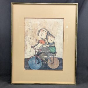 Boulanger After School Framed Lithograph Ink Signed Art Print Mother and Child