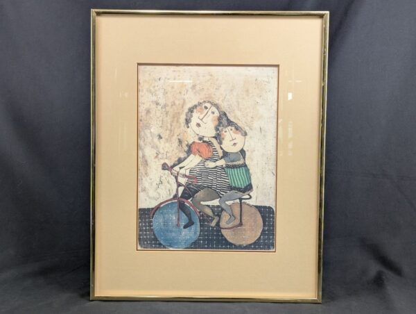 Boulanger After School Framed Lithograph Ink Signed Art Print Mother and Child