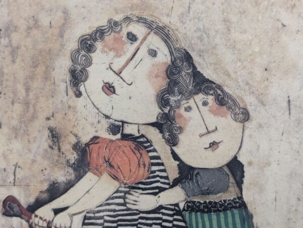 Boulanger After School Framed Lithograph Ink Signed Art Print Mother and Child