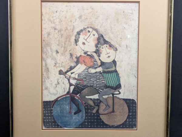 Boulanger After School Framed Lithograph Ink Signed Art Print Mother and Child