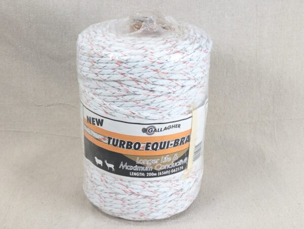 Gallagher Turbo Equi-Braid Electric Fencing Rope 200m G62174 9 Mixed Metal Wires