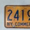 Vintage New York Commercial License Plate Pair 1970s Orange and Blue Metal Decor