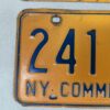 Vintage New York Commercial License Plate Pair 1970s Orange and Blue Metal Decor
