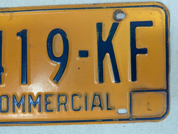 Vintage New York Commercial License Plate Pair 1970s Orange and Blue Metal Decor