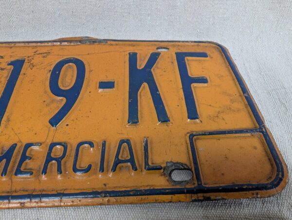 Vintage New York Commercial License Plate Pair 1970s Orange and Blue Metal Decor