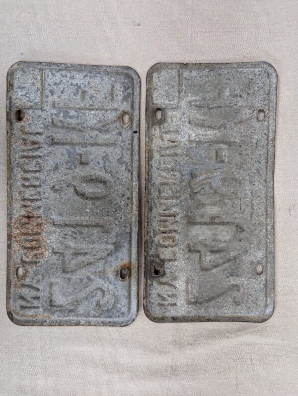 Vintage New York Commercial License Plate Pair 1970s Orange and Blue Metal Decor