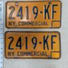 Vintage New York Commercial License Plate Pair 1970s Orange and Blue Metal Decor