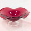 Mid-Century Modern Ruby Red Glass Pedestal Bowl Crimped Ruffled Rim Vintage G...