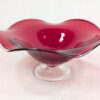 Mid-Century Modern Ruby Red Glass Pedestal Bowl Crimped Ruffled Rim Vintage G...