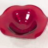 Mid-Century Modern Ruby Red Glass Pedestal Bowl Crimped Ruffled Rim Vintage G...
