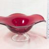 Mid-Century Modern Ruby Red Glass Pedestal Bowl Crimped Ruffled Rim Vintage G...