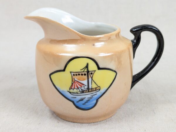 Vintage Japanese Lusterware Creamer Peach Iridescent Glaze Sailboat Decal TA ...