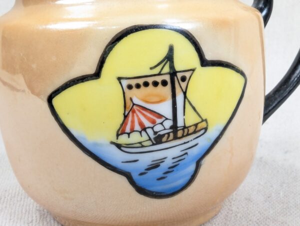 Vintage Japanese Lusterware Creamer Peach Iridescent Glaze Sailboat Decal TA ...