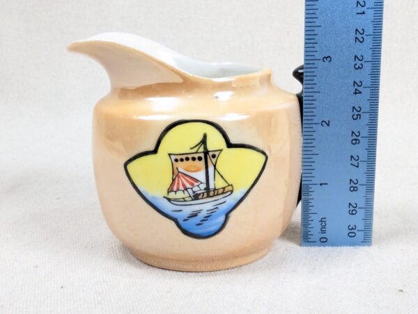 Vintage Japanese Lusterware Creamer Peach Iridescent Glaze Sailboat Decal TA ...