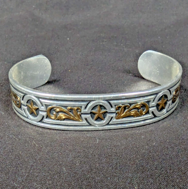 Montana Silversmiths Western Cuff Bracelet Silver-Tone Gold-Tone Star Scroll New