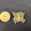 Texas State Shaped Enamel Lapel Pin Gold Tone Longhorn Steer Red Background