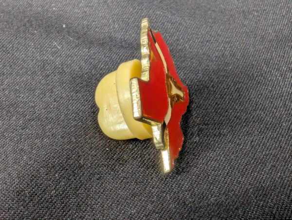 Texas State Shaped Enamel Lapel Pin Gold Tone Longhorn Steer Red Background