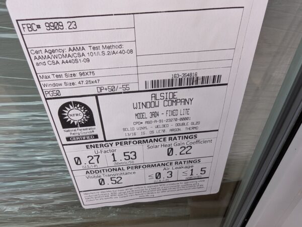 Alside Vinyl Replacement Window 47 1/4 x 47 3A04 Fixed White 2021 Model W04