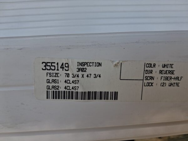 Replacement Window Alside Reverse Slider 3A02 70 3/4 x 47 3/4 White Vinyl W07