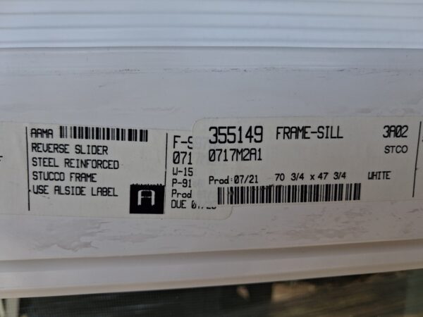 Replacement Window Alside Reverse Slider 3A02 70 3/4 x 47 3/4 White Vinyl W07
