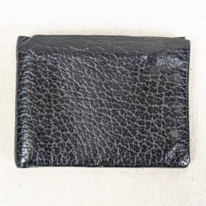 Vintage Black Genuine Leather Bi-Fold Wallet with Embossed Card and Stamp Slots