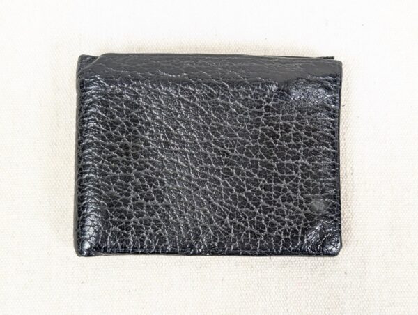 Vintage Black Genuine Leather Bi-Fold Wallet with Embossed Card and Stamp Slots