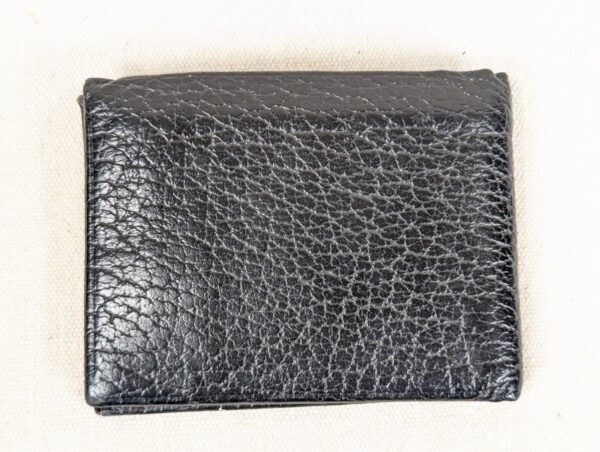 Vintage Black Genuine Leather Bi-Fold Wallet with Embossed Card and Stamp Slots