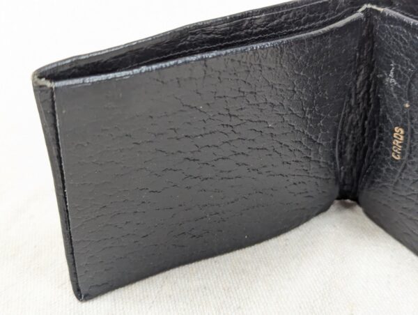 Vintage Black Genuine Leather Bi-Fold Wallet with Embossed Card and Stamp Slots