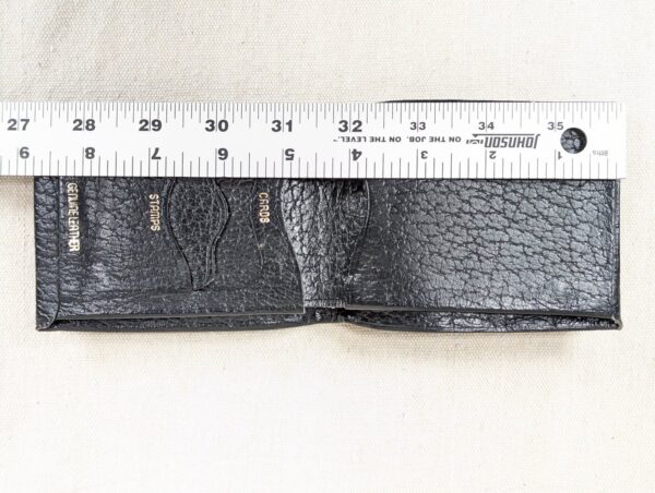 Vintage Black Genuine Leather Bi-Fold Wallet with Embossed Card and Stamp Slots