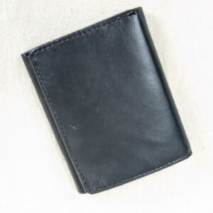 Vintage Black Leather Tri-Fold Wallet Minimalist Design Multiple Card Slots C...